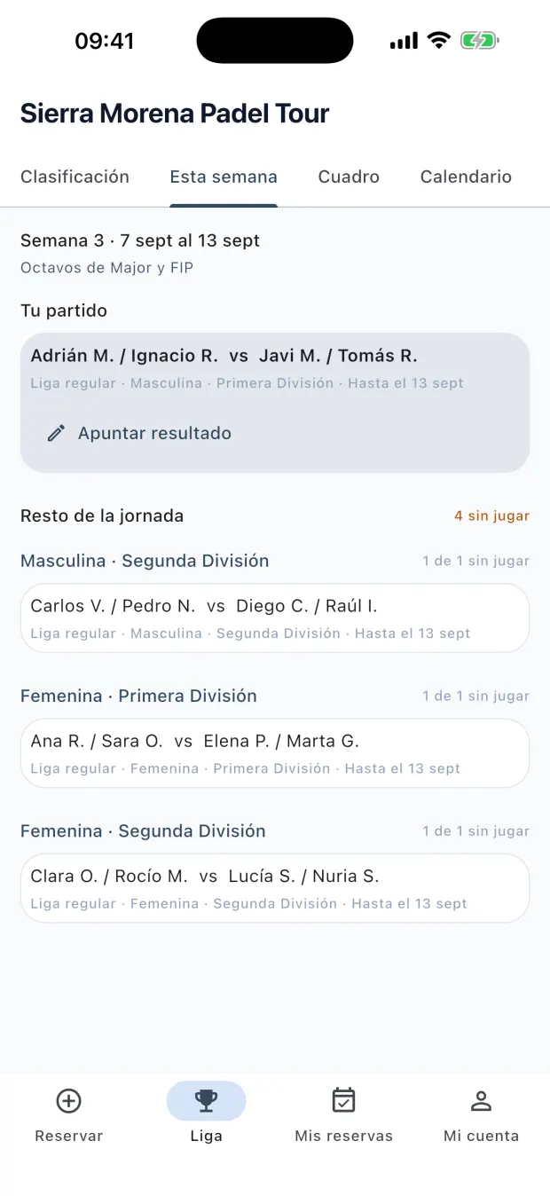 Partidos de liga de esta semana